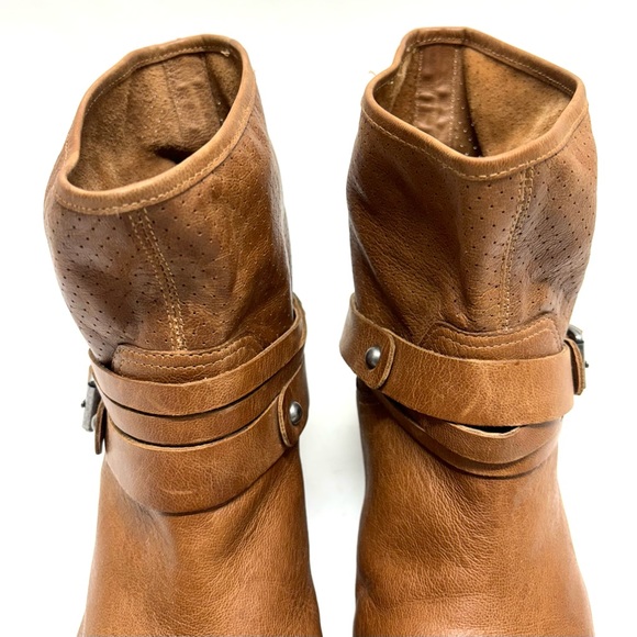 Marc Fisher Rosan Perforated Buckled Ankle Leather Boots Pull On Natural Tan 9.5 - Picture 6 of 17